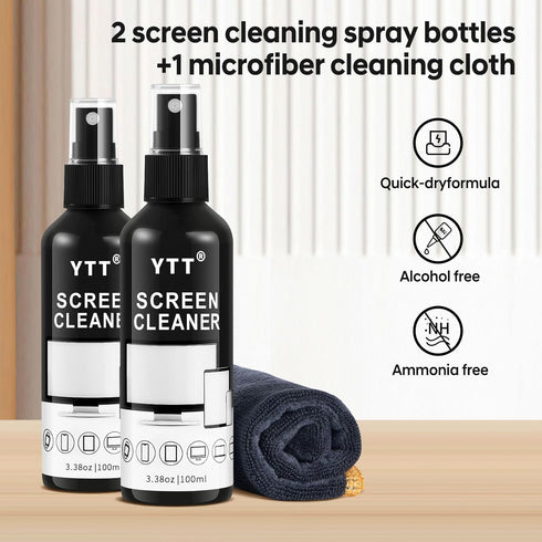 Screen Cleaner Spray Kit (2X) - Microfiber Cloth for TV, Computer, Smartphone, iPad, Laptop, iPhone