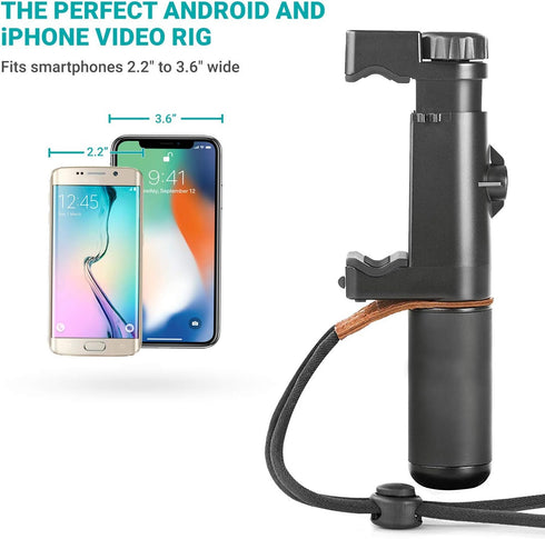 Movo PR-1 Smartphone Grip Handle Rig with Wrist Strap, Tripod Mount and Cold Shoe Mount for Lights and Microphones