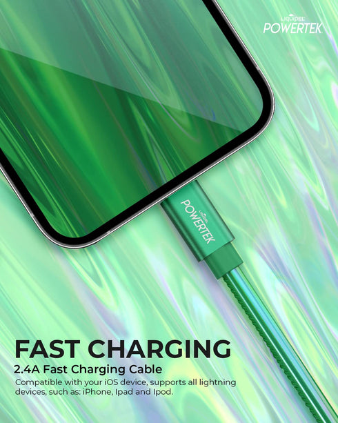 LIQUIPEL Powertek 6 ft iPhone Charger Cable, Fast Charging Lightning to USB Cord Adapter, MFI Certified (Green)