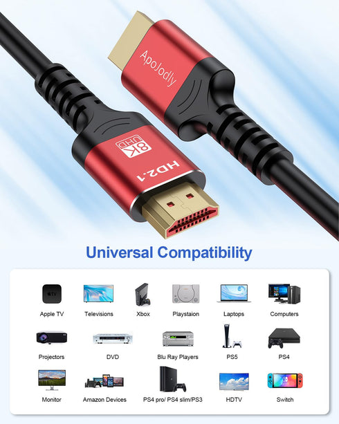 8K 10FT, 2.1 48Gbps Dolby (8K@60Hz 4K@120Hz 2K 3D 2.2&2.3) HDMI ARC/eARC Cable for Soundbar to TV eARC HDMI Cable High
