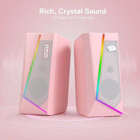 Redragon GS520 RGB Desktop Speakers - 2.0 Channel PC Computer Stereo Speaker with 6 Colorful LED Modes, Enhanced Sound
