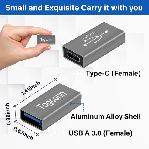 USB C to USB 3.0 Adapter (2 Pack), Type-C (Female) to USB A (Female) Coupler, High Speed USB Extension Connector