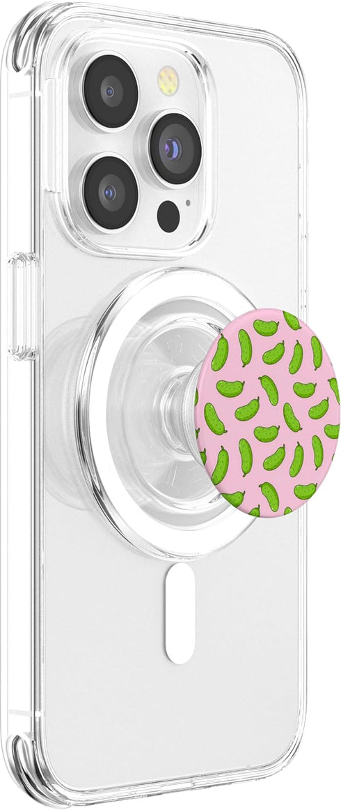 Green Pickle For Pickle Lover In Pink Pop Grip Funny And Cute Pickle Pattern Green Pickle In Pink For Girls PopSockets