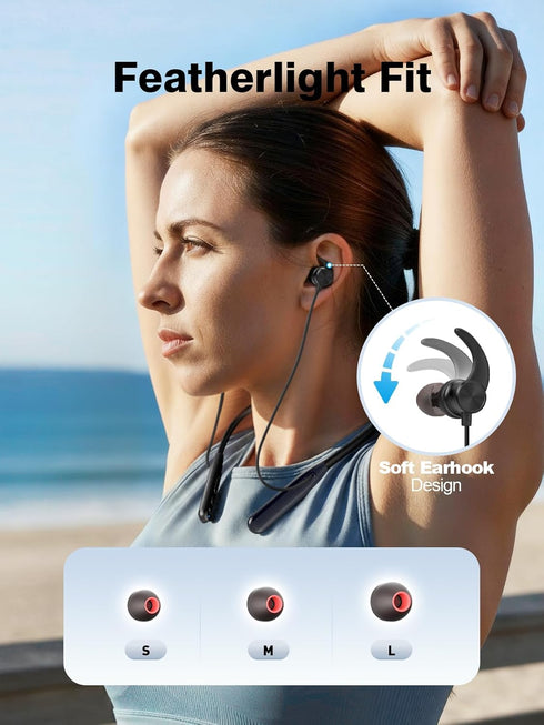 IPX7 50H Rythflo Neckband Bluetooth Headphones, ENC Sweatproof Sport Earbuds with AI-Enhanced Mic Vibration Call Alert