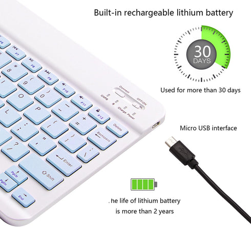Ultra-Slim Bluetooth Keyboard, Portable Mini Wireless Rechargeable Keyboard for Apple iPad, iPhone, Samsung, Android,