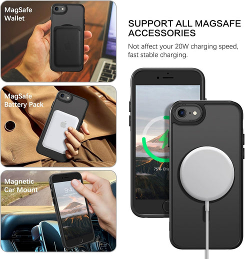 BENTOBEN Magnetic iPhone SE Case, Compatible with Magsafe, Translucent Matte Slim Thin Shockproof Cover
