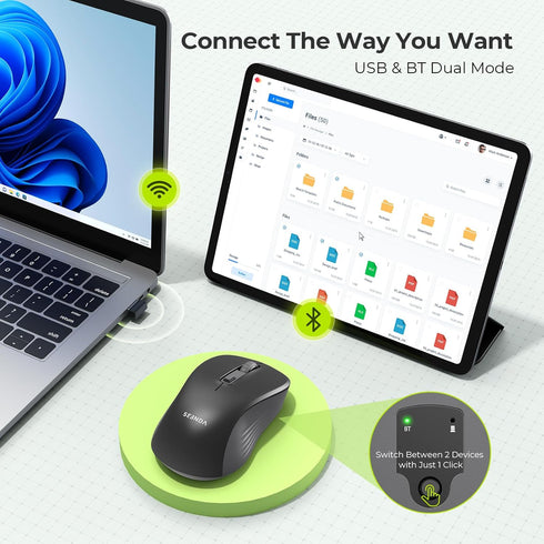 seenda Wireless Mouse, Bluetooth Mouse for Laptop - Dual Mode (Bluetooth + 2.4G USB) Compatible with MacBook and Windows