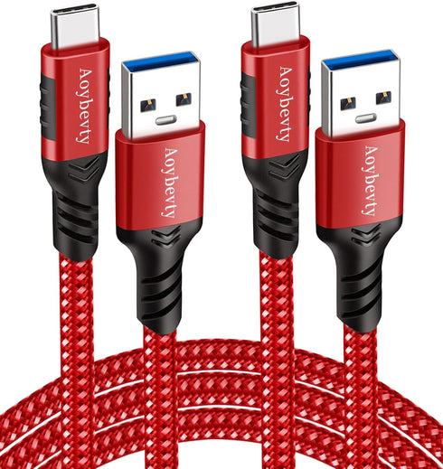 USB A to USB C Cable 3.3ft + 6.6ft (Red), 10Gbps Data Transfer and 60W 3A Fast Charging Cable for Samsung Galaxy S22