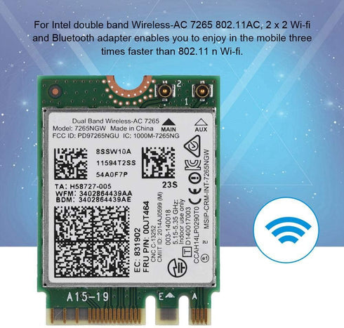 AC 7265 Network Adapter, Dual Band 2.4G/5Ghz Bluetooth Network Card with NGFF M2 Interface, 802.11 a/b/g/n/ac