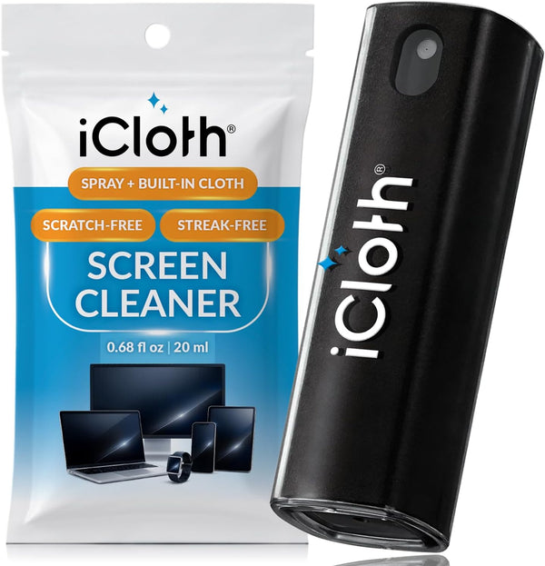 iCloth 2-in-1 Screen Cleaner Spray with Built-in Microfiber Cloth for Laptops, Tablets, Phones,