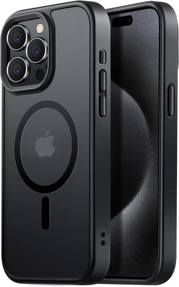 Tigowos iPhone 15 Pro Max Case - Shockproof, Matte Skin, 10FT Drop Resistant, MagSafe Compatible, Titanium Black.