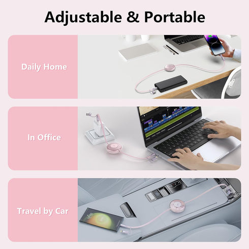 Retractable 100W Multi 4-in-1 Travel Universal Charger Cable USB A/Type C to Lightning for iPhone and Samsung
