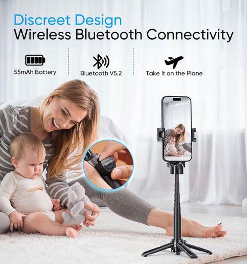 MAGIC JOHN Phone Tripod, Portable Selfie Stick, Pocket Size Selfie Stick for iPhone, Tripod for Phone with Detachable