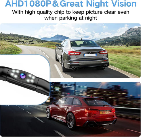 YUGUANG 1080P 170 License Plate Backup Camera, AHD Degree Wide View Angel Night Vision Guide Line On/Off Waterproof