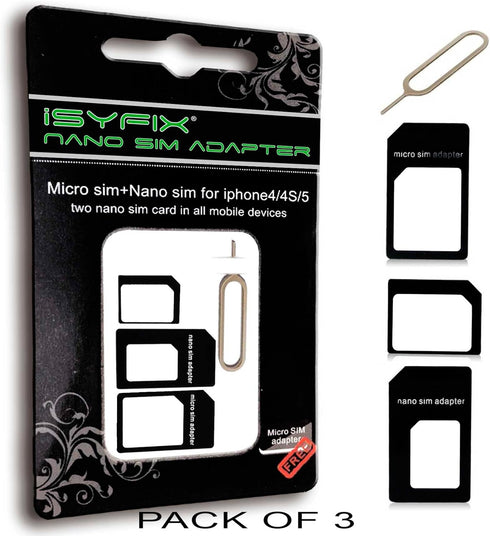iSYFIX 3X Pack SIM Card Adapter - Nano Micro Standard Converter Kit 4