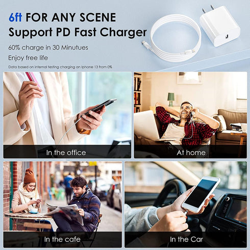 USB C Charger for iPhone, Fast Charging 2 Pack 20W Type C Wall Charger Block with 6FT USB C to Lightning Cable for