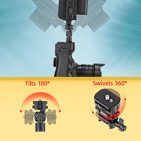 Zeadio 1/4"-20 360 180 Camera Monitor Mount, with Screw Adapter & NOTO Adapter, Rotating & Tilt Adjustable Monitor