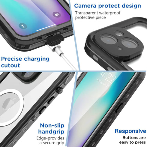 AICase iPhone 14 Case: Waterproof MagSafe Magnetic Protective Cover, Shockproof Full Body Clear with Screen Protector