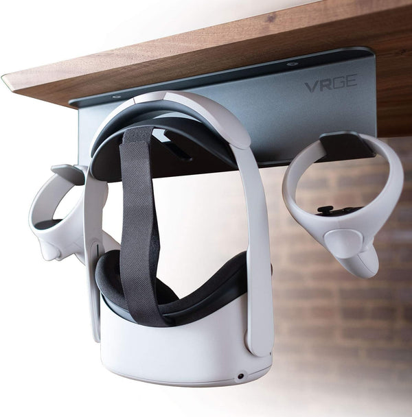VRGE VR Stand Under Desk Storage Hook Organizer for Meta Oculus Quest 3/2, PS5 VR2, Valve Index Headsets