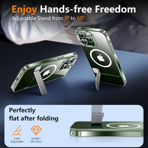 SPIDERCASE Clear Magnetic Case for iPhone 13 Pro Max, Military Drop Protection + 2 Glass Protectors & Kickstand.