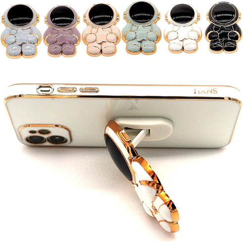 White Phone Grip Handle, Cute 3D Plating Astronaut Hidden Phone Stand, Foldable Retro Tablet Ring Stand for All Phones