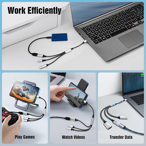 TiMOVO USB C Splitter Adapter Y Cable, USB-C Male to 2 USB-C Female & 1 USB-A Female Ports Converter for Steam Deck,