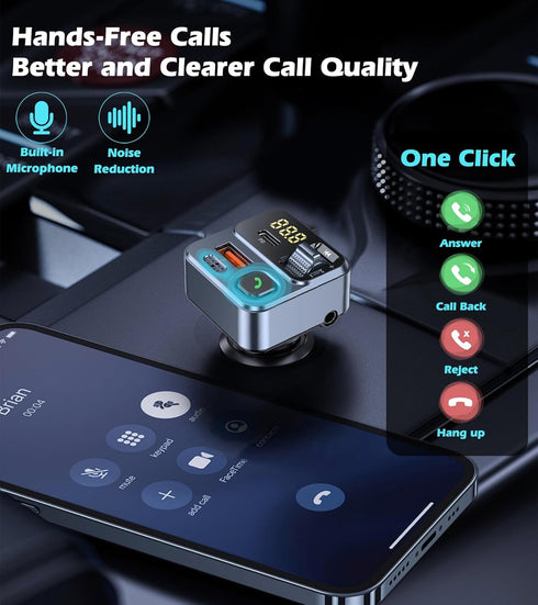 KAIY 42W FM Transmitter Bluetooth Car Adapter, Car Radio Bluetooth Transmitter HandsFree Calling Music Player, FM Radio