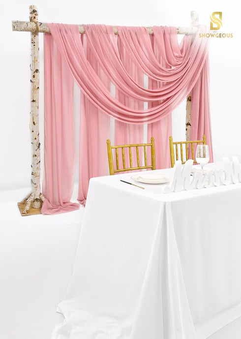 Wedding Arch Draping Fabric - 8 Panels 28" x 20ft Dusty Rose Chiffon Drapes for Ceremony and Reception Decorations
