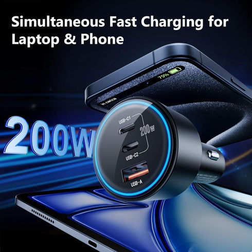 ROADRESS 200W, 100W PD3.0/QC4.0/PPS 16/15/14/13/12, S22/S21 USB C Car Charger Fast Charging Dual PD Type C Car Charger