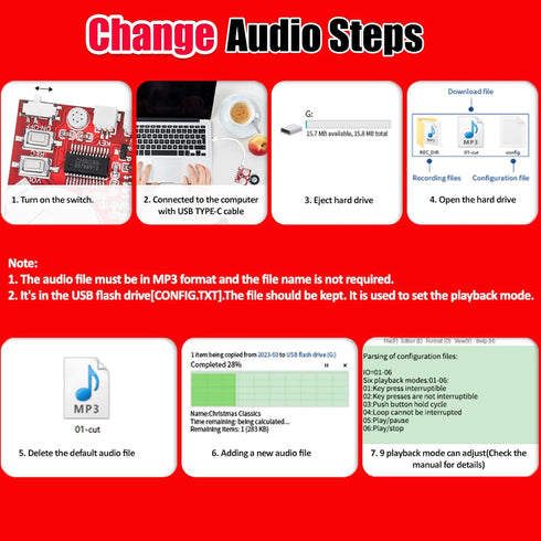JRGKJCP Sound Module, 16MB Push Button & Magnetron Activated Recordable Voice Sound Chip Module for Greeting Cards