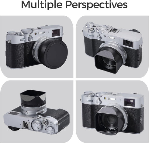 49mm X100V/X100VI Metal Square Lens Hood (with Cover) with UV Filter Adapter Ring Compatible with for Fujifilm