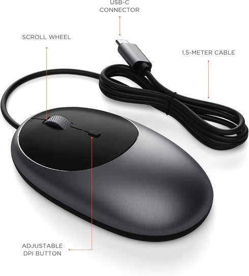 Satechi Aluminum C1 USB-C Wired Mouse for M2/M1 MacBook Pro/Air, iPad Pro/Air, Mac Mini, iMac M1