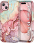Btscase iPhone 15 Plus Case (6.7", 2023) - Rose Gold Marble Pattern, 3-in-1 Heavy Duty Shockproof Cover for Women &