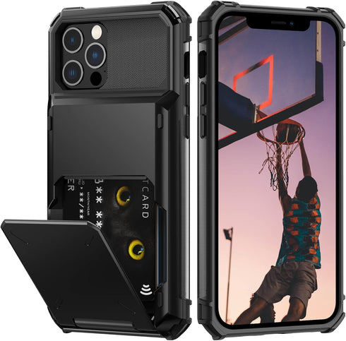 Nvollnoe iPhone 12/12 Pro Case with Card Holder - Dual Layer Heavy Duty Shockproof Wallet Case with Hidden Card Slot