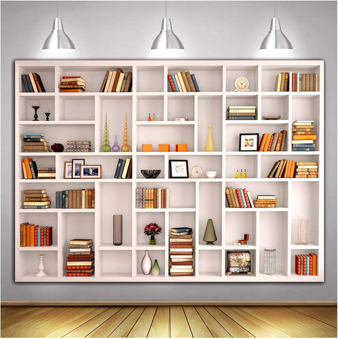 CGXINS White Bookshelf Office Backdrop Photo Backdrop Video Conference Zoom Backdrop Home Office