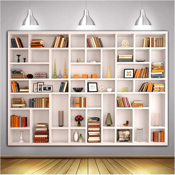 CGXINS White Bookshelf Office Backdrop Photo Backdrop Video Conference Zoom Backdrop Home Office