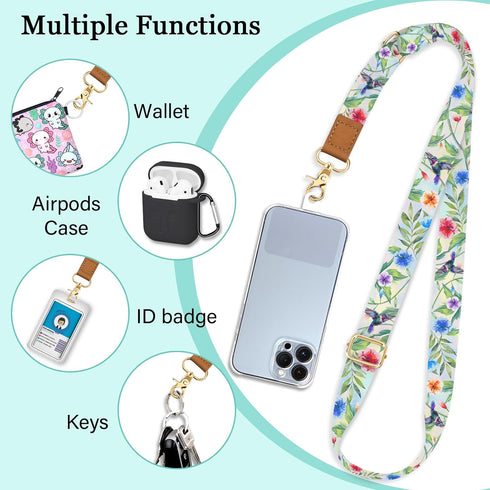 Piefly Phone Lanyard Crossbody Wrist Strap, Bird Cell Phone Lanyards for Around the Neck Wristlet Shoulder, Adjustable