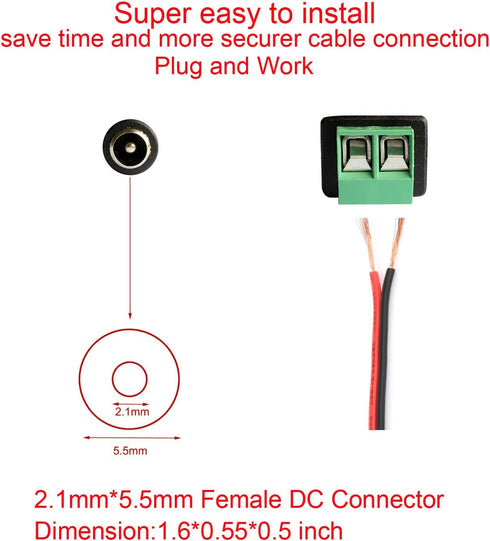 10 Pairs 12V Male+Female DC Power Jack Plug Adapter - 2.1x5.5MM Barrel Connector for CCTV Security Camera