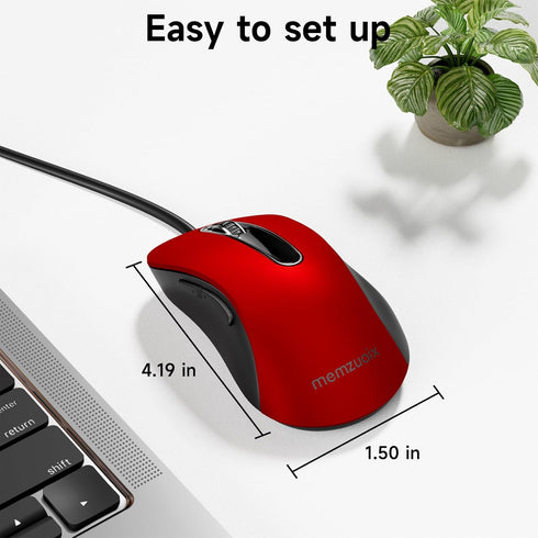 memzuoix Wired Mouse - Pomegranate Red USB Computer Mouse, 1200 DPI, Ergonomic Design, 5 Buttons, 5FT Cord