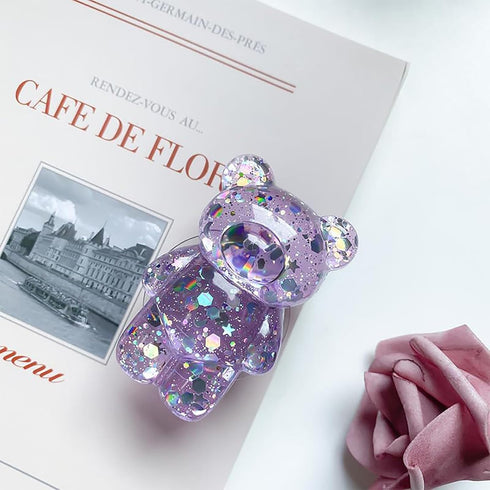 Tangseajiao 1 3D Pc Lilac Cute Phone Grip, Airbag Support Bear Phone Holder, Epoxy Sequins Cute Bear Phone Grip Tok
