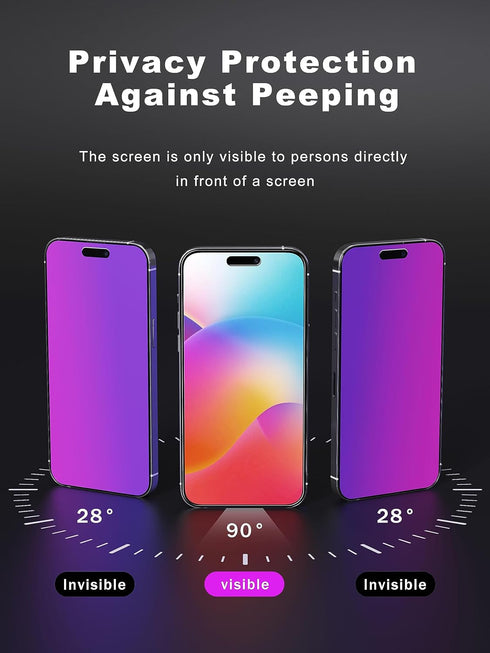 iPhone 15 Pro Max Privacy Screen Protector 6.7" - Purple Gradient, Anti-Spy, Anti-Blue Light, HD Tempered Glass, Easy