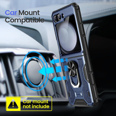 VEGO Galaxy Z Flip 5 Case - Full Body Protection, Screen Protector, Hinge Guard & 360° Ring Kickstand - Navy Blue 2023
