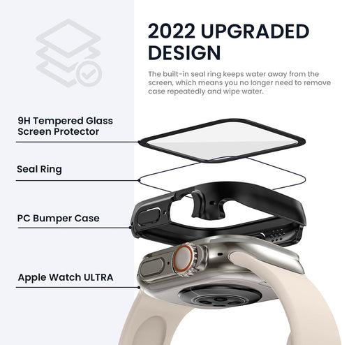 Tensea Waterproof Case for Apple Watch Ultra2/Ultra, 49mm Screen Protector Accessories, Sweatproof Bumper