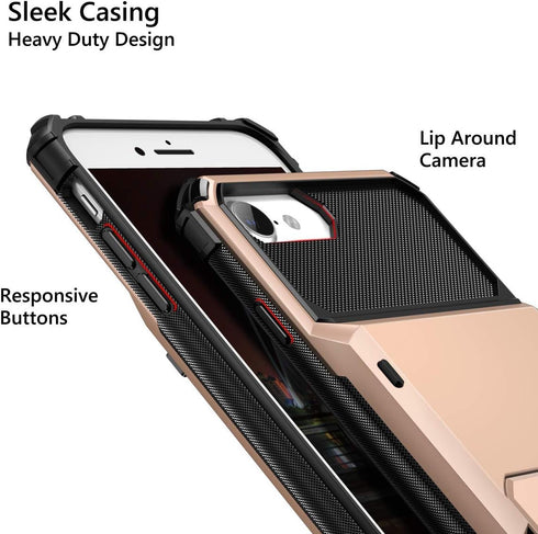 Vofolen Case for iPhone 6 6s 7 8 SE2 - Rose Gold Wallet with Credit Card Holder, Scratch Resistant Dual Layer