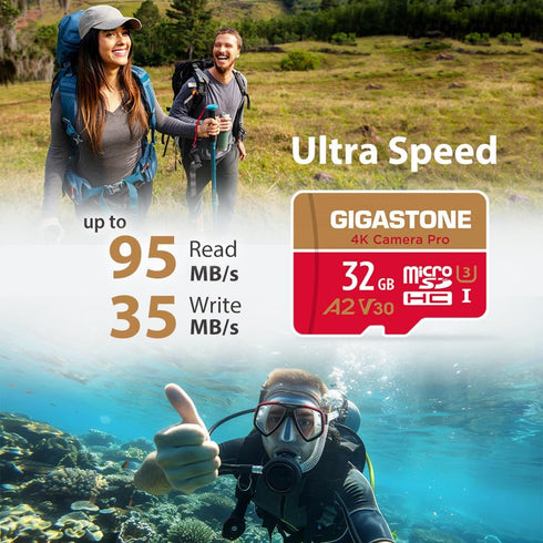 Gigastone 5-Years 32GB 2-Pack, 4K 95/35MB/s U3 A2 V30 Data Recovery Micro SD Card Camera Pro, Compatible with GoPro