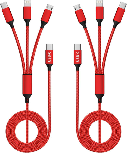 USB C Multi Charging Cable, 2 Pack 4FT, 3 in 1 Nylon Braided Universal Charging Cable for iPhone 16/15 Series & Other