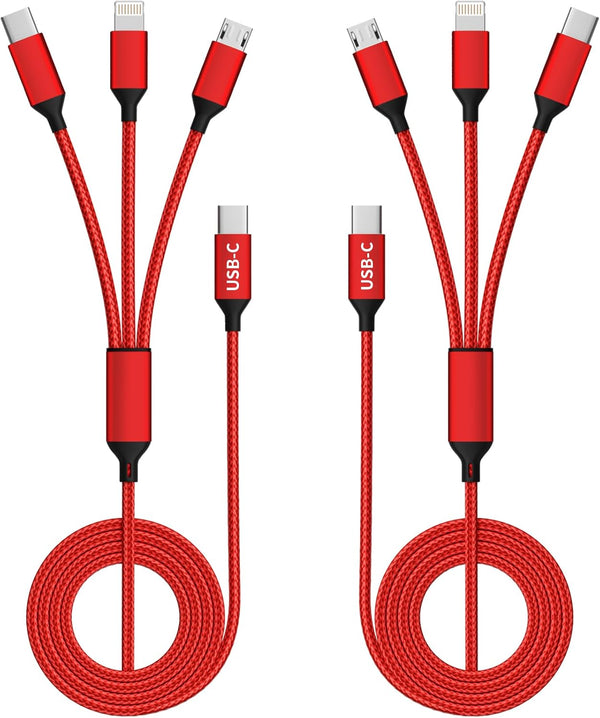 USB C Multi Charging Cable, 2 Pack 4FT, 3 in 1 Nylon Braided Universal Charging Cable for iPhone 16/15 Series & Other