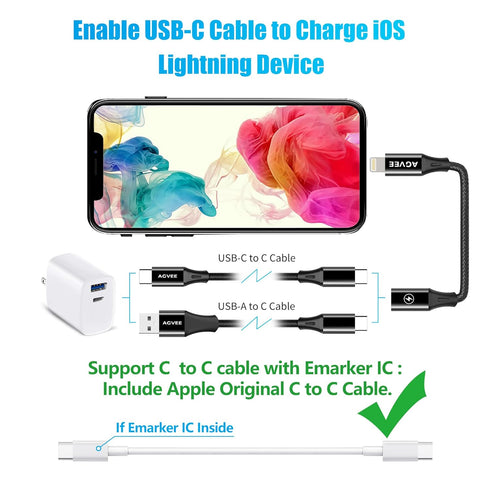 AGVEE 4 inch 30W USB-C to Lightning Cable Adapter, Type-C to 8 Pin Male Fast Charging for iPhone 13 12 11, Black