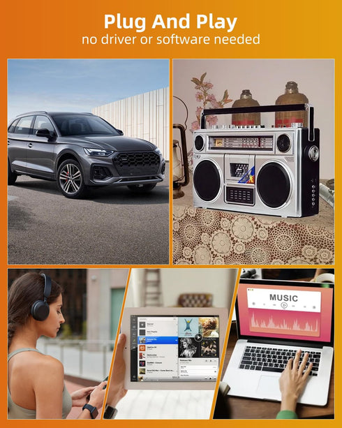 Mimlevey 5.1 Cassette Cassette Cassette MP3, Car Audio Bluetooth Receiver, Bluetooth Adapter for Car Tape Player