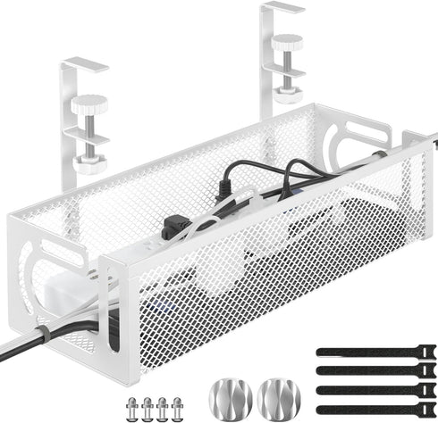 Under Desk Cable Management Tray, No Drill Cable Organizer for Desk, Cord Management Box for Office and Home Storage